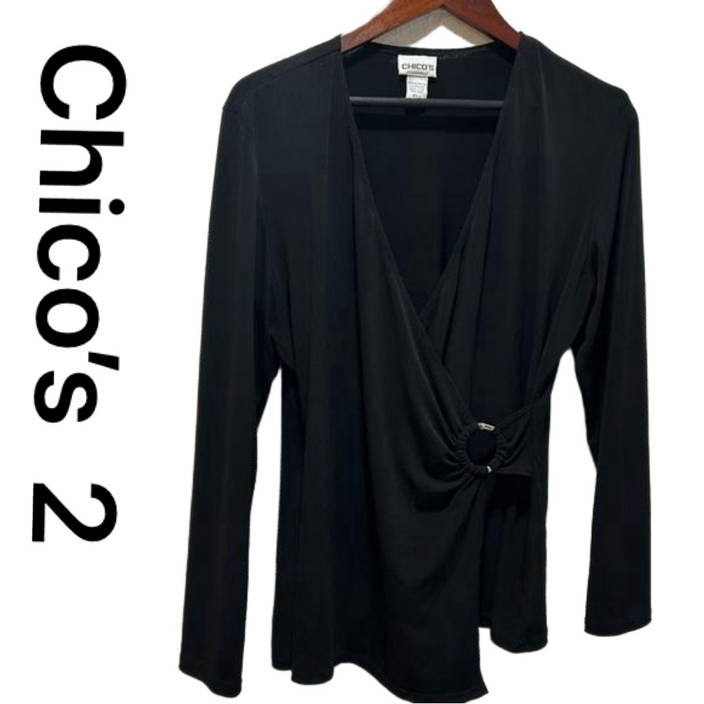 Chicos women’s long sleeve  black blouse size 2 GUC